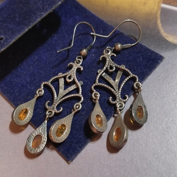 Edwardian Amber Sterling Chandelier Earrings - Picture 5 of 6